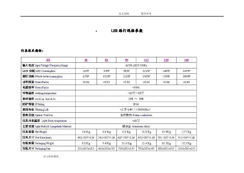 LED路灯规格参数汇总和照度计算