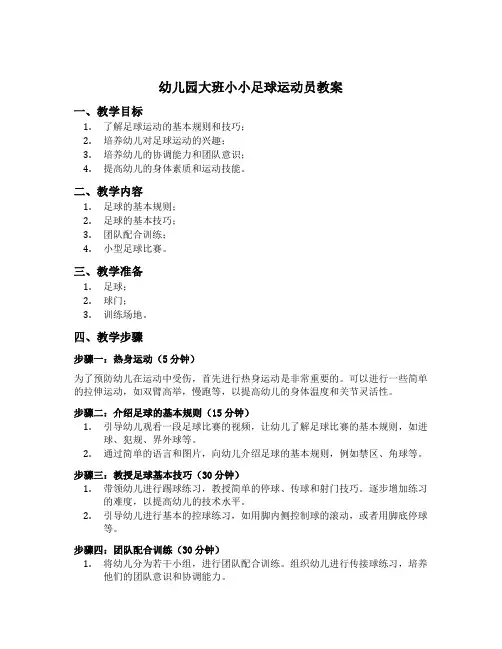 幼儿园大班小小足球运动员教案