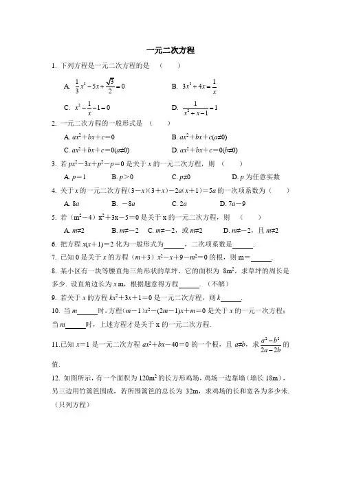 一元二次方程拓展训练题及答案