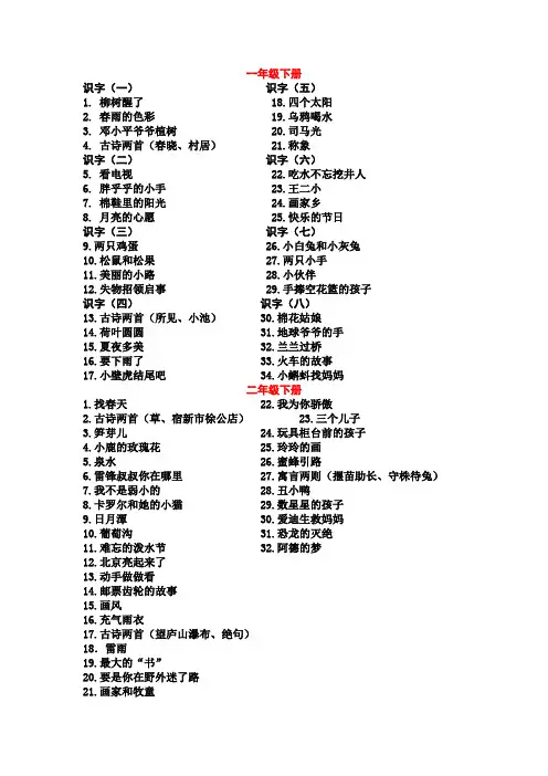 人教版最新小学语文课本目录(1-6年级下册)