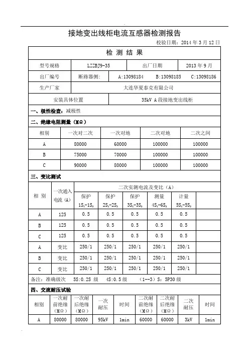 35kV电流互感器试验报告