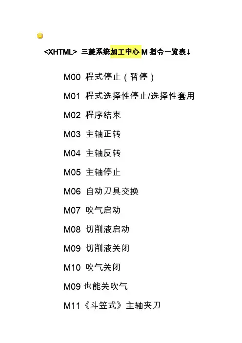 三菱系统加工中心M指令概要