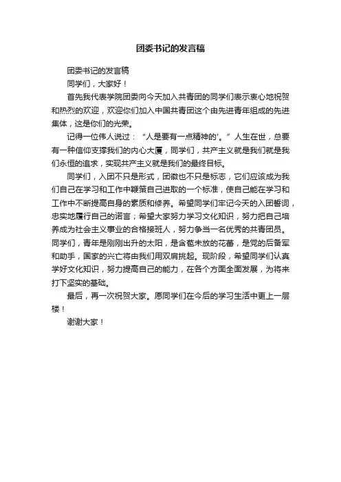 团委书记的发言稿