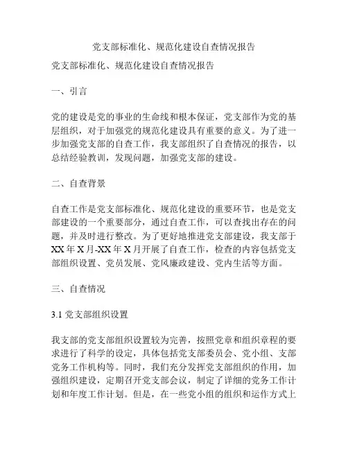 党支部标准化、规范化建设自查情况报告