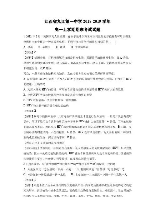 高一上学期期末考试生物试题含解析 (23)