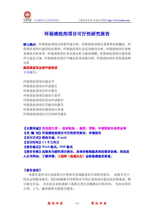 环保清洗剂项目可行性研究报告