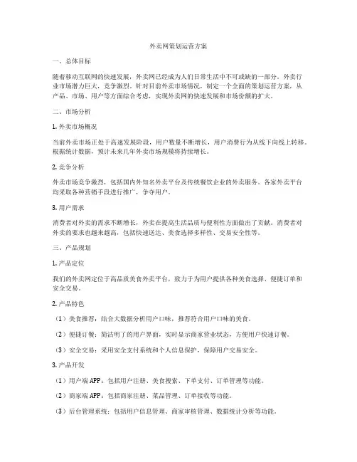 外卖网策划运营方案