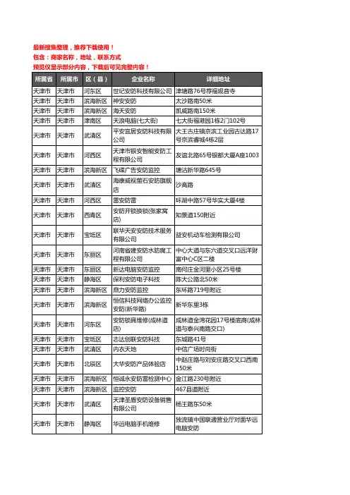 新版天津市安防企业公司商家户名录单联系方式地址大全102家