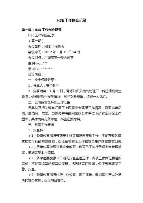 HSE工作例会记录
