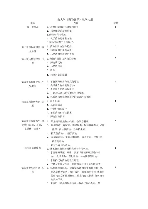 中山大学《药物化学》教学大纲.doc