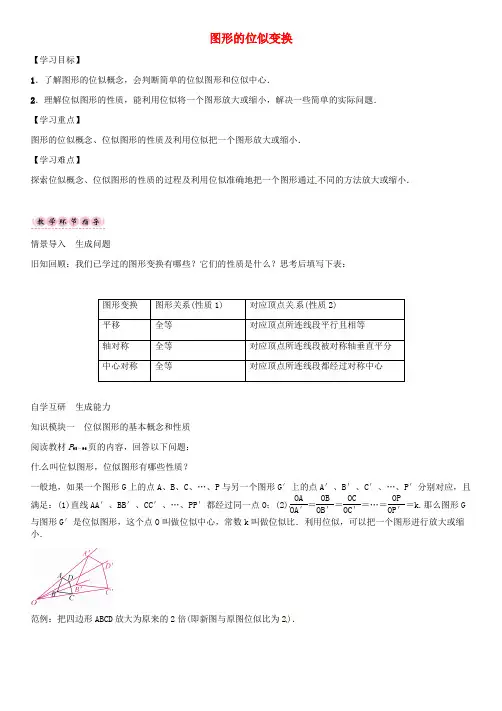 2016年秋九年级数学上册 22.4 图形的位似变换导学案 (新版)沪科版