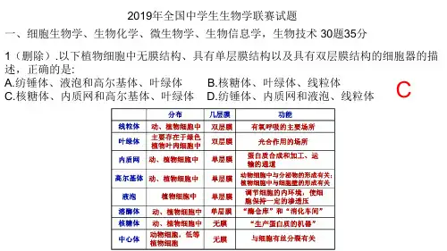 2019年全国中学生生物学联赛试题解析(第一部分)