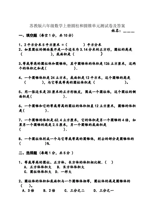 六年级下册数学试题-圆柱与圆锥测试卷-苏教版(含答案) (1)