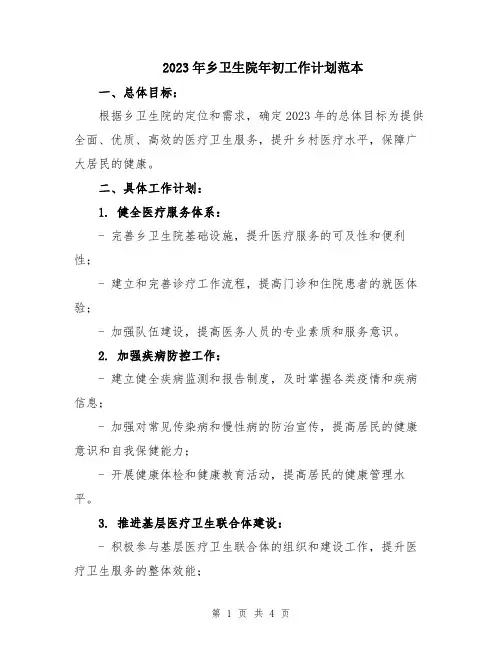 2023年乡卫生院年初工作计划范本