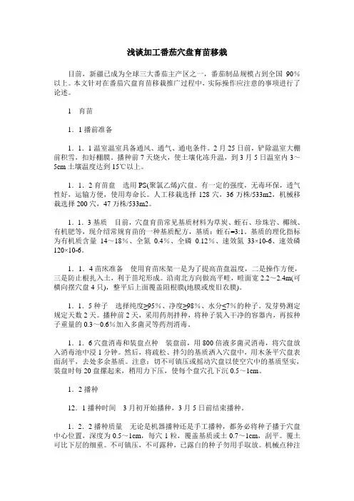 浅谈加工番茄穴盘育苗移栽