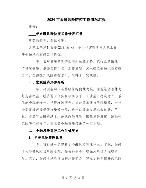 2024年金融风险防控工作情况汇报