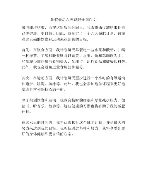 暑假最后六天减肥计划作文