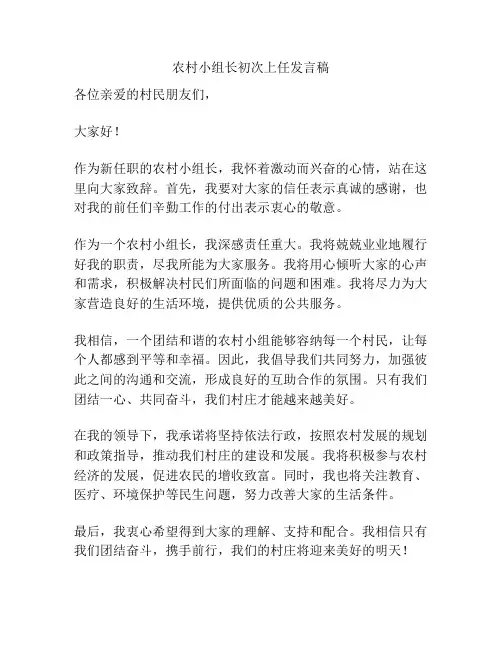 农村小组长初次上任发言稿