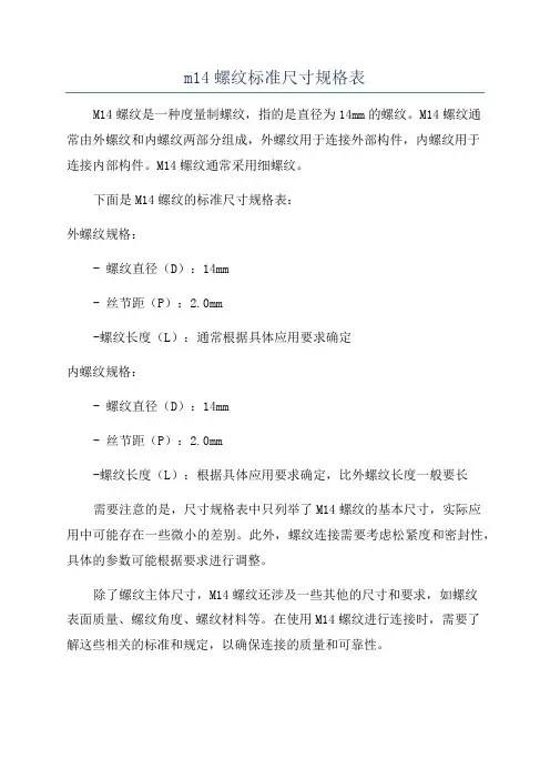 m14螺纹标准尺寸规格表