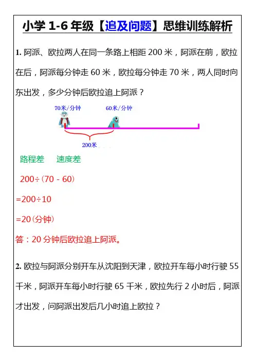 小学1-6年级【追及问题】思维训练解析