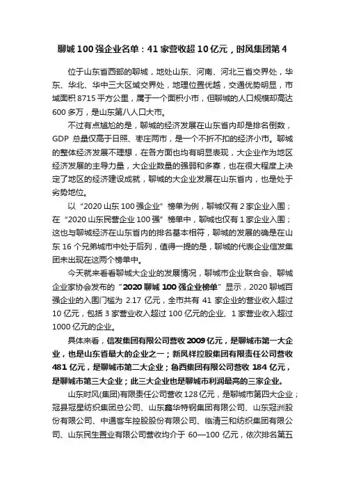 聊城100强企业名单：41家营收超10亿元，时风集团第4