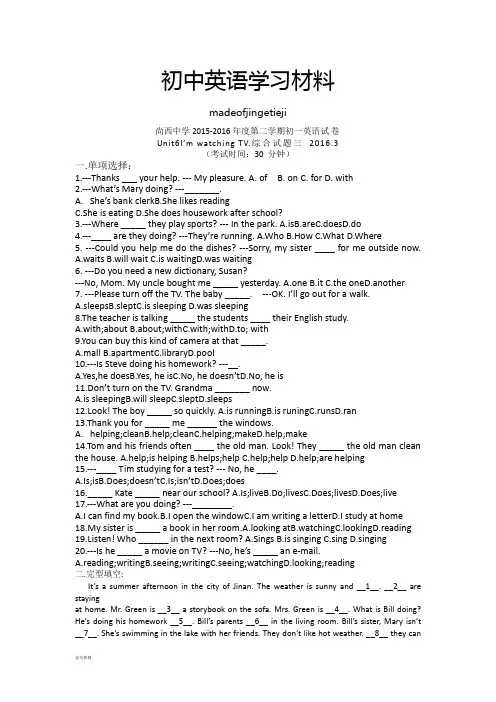 人教版七年级下册英语Unit6I’mwatchingTV.综合试题三(无答案)