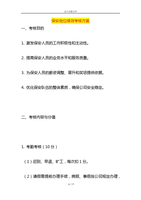 保安岗位绩效考核方案