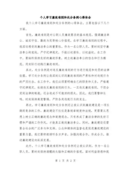 个人学习廉政准则和处分条例心得体会
