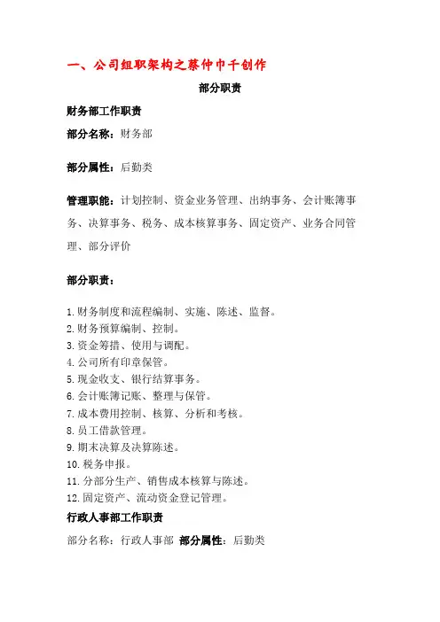 设计公司组织架构及部门职责