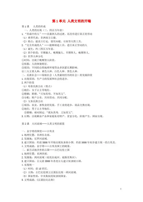九年级历史上册 复习提纲 新人教版