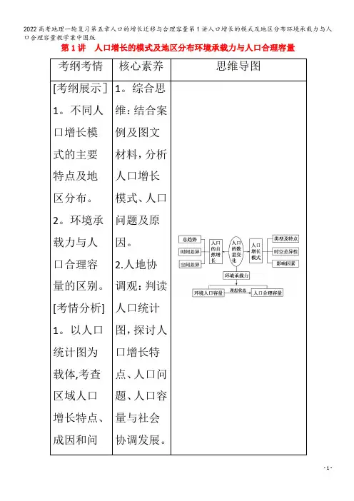 地理一轮复习第五章人口的增长迁移与合理容量第1讲人口增长的模式及地区分布环境承载力与人口合理容量教学