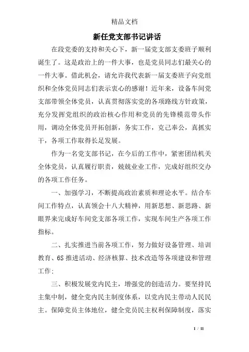新任党支部书记讲话
