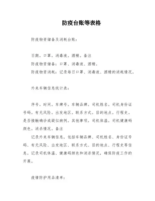 防疫台账等表格
