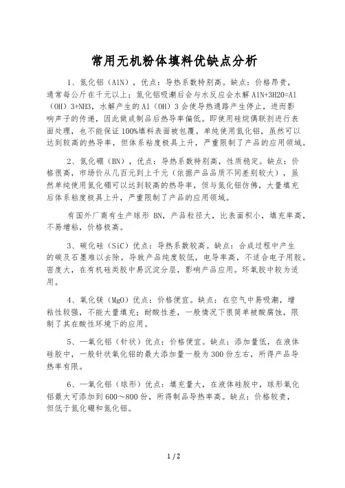 常用无机粉体填料优缺点分析