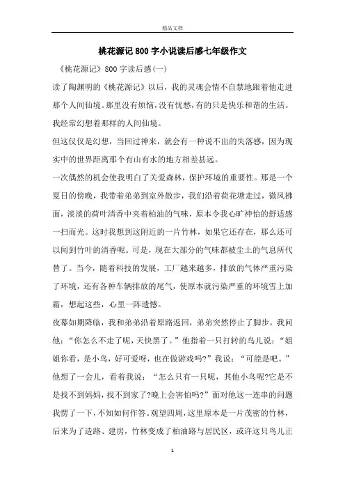 桃花源记800字小说读后感七年级作文