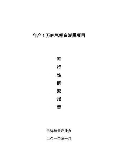 年产1万吨气相白炭黑项目投资可研报告