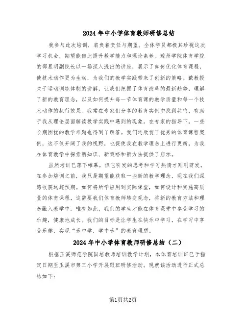 2024年中小学体育教师研修总结（二篇）