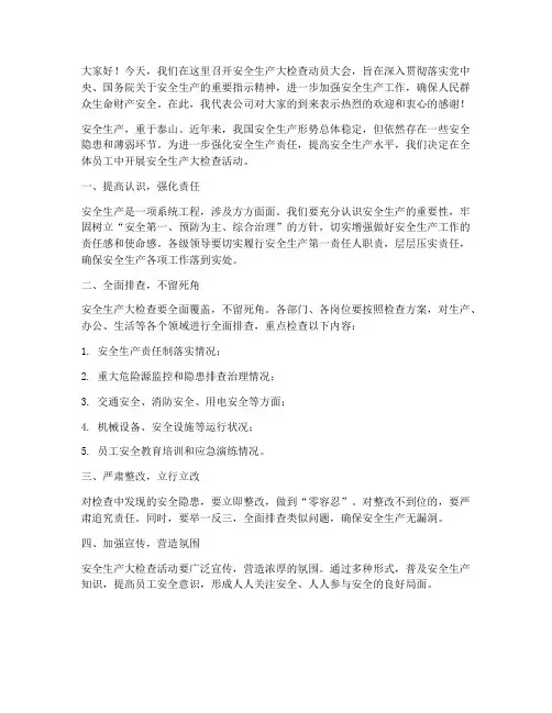 领导安全生产大检查发言稿