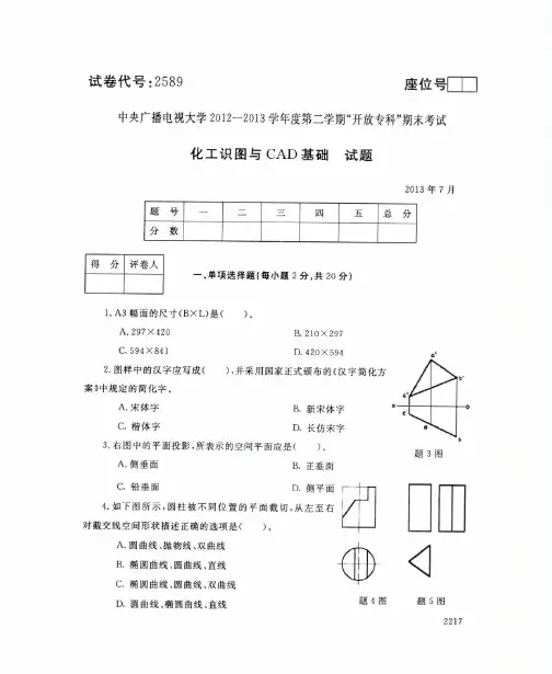 2589 化工识图与CAD基础 2013.7 (1)