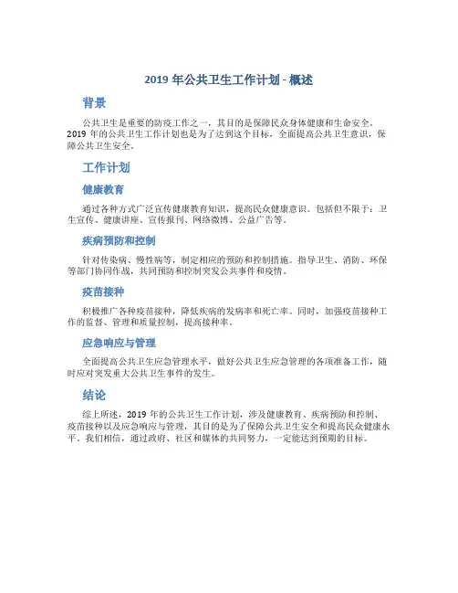 2019年公共卫生工作计划(2篇)-范文汇编