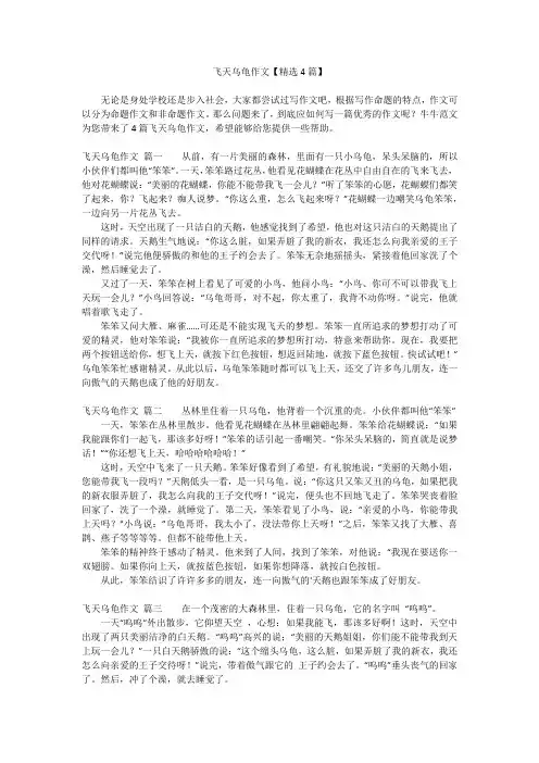 飞天乌龟作文【精选4篇】