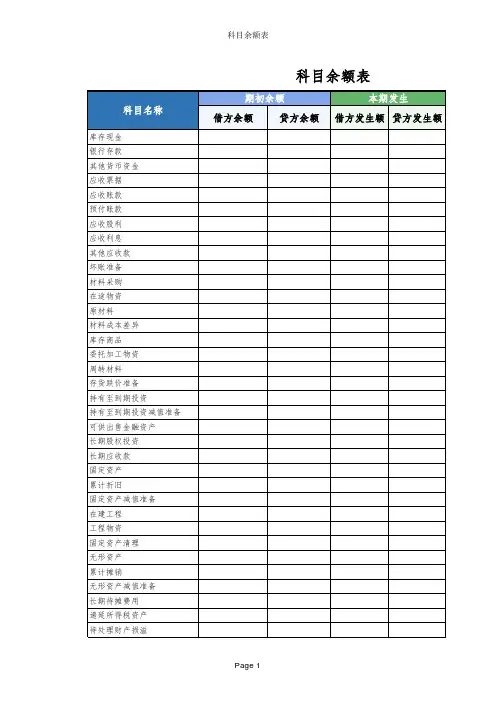 公司科目余额表