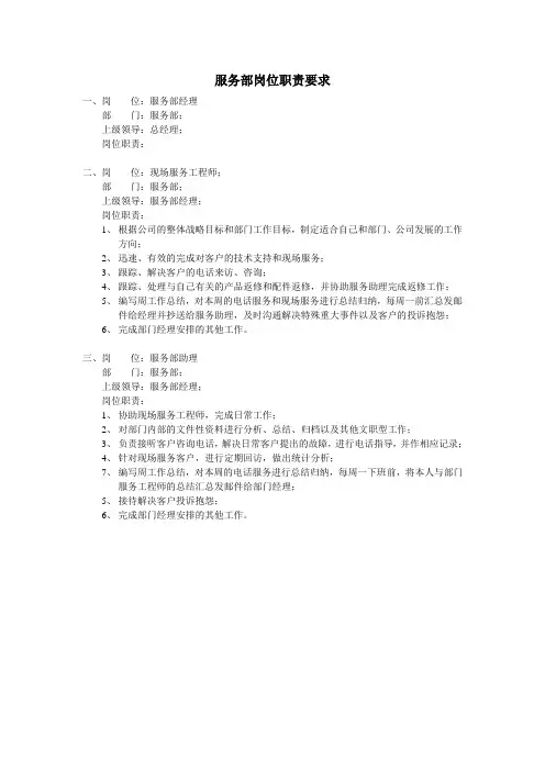 部门岗位职责要求以及完成时效
