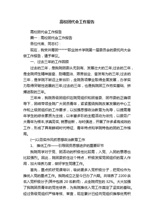 高校团代会工作报告