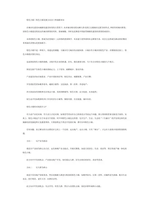 特色小镇发展方向及十种战略布局