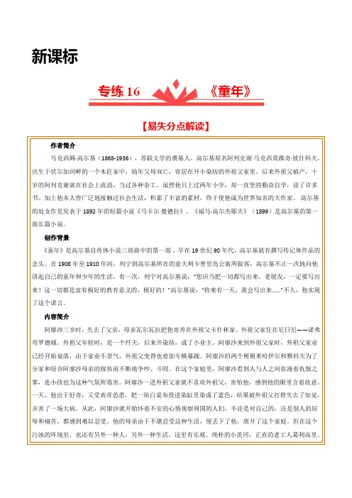 【易失分点】专练16：《童年》(解析版)