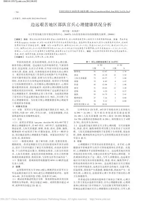 边远艰苦地区部队官兵心理健康状况分析_胡乃鉴
