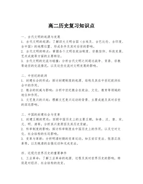 高二历史复习知识点
