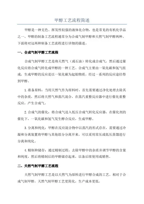 甲醇工艺流程简述