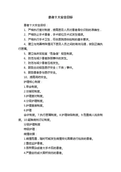 患者十大安全目标